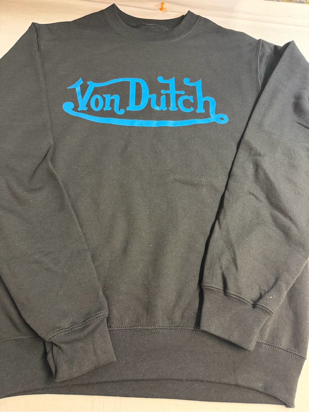 Von Dutch Black Crewneck with Bright Blue Logo